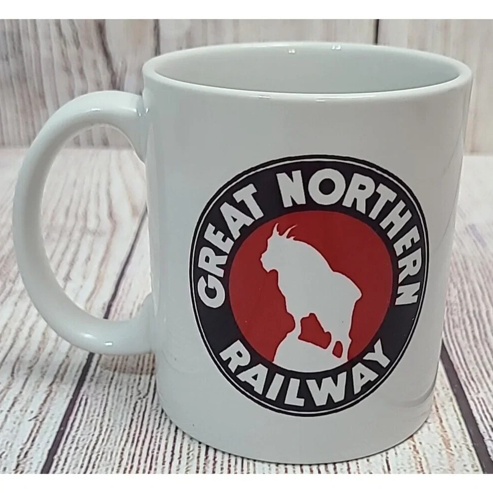 Great Northern Railway Railroad Logo Coffee Mug Ceramic White Red Black 3.75"